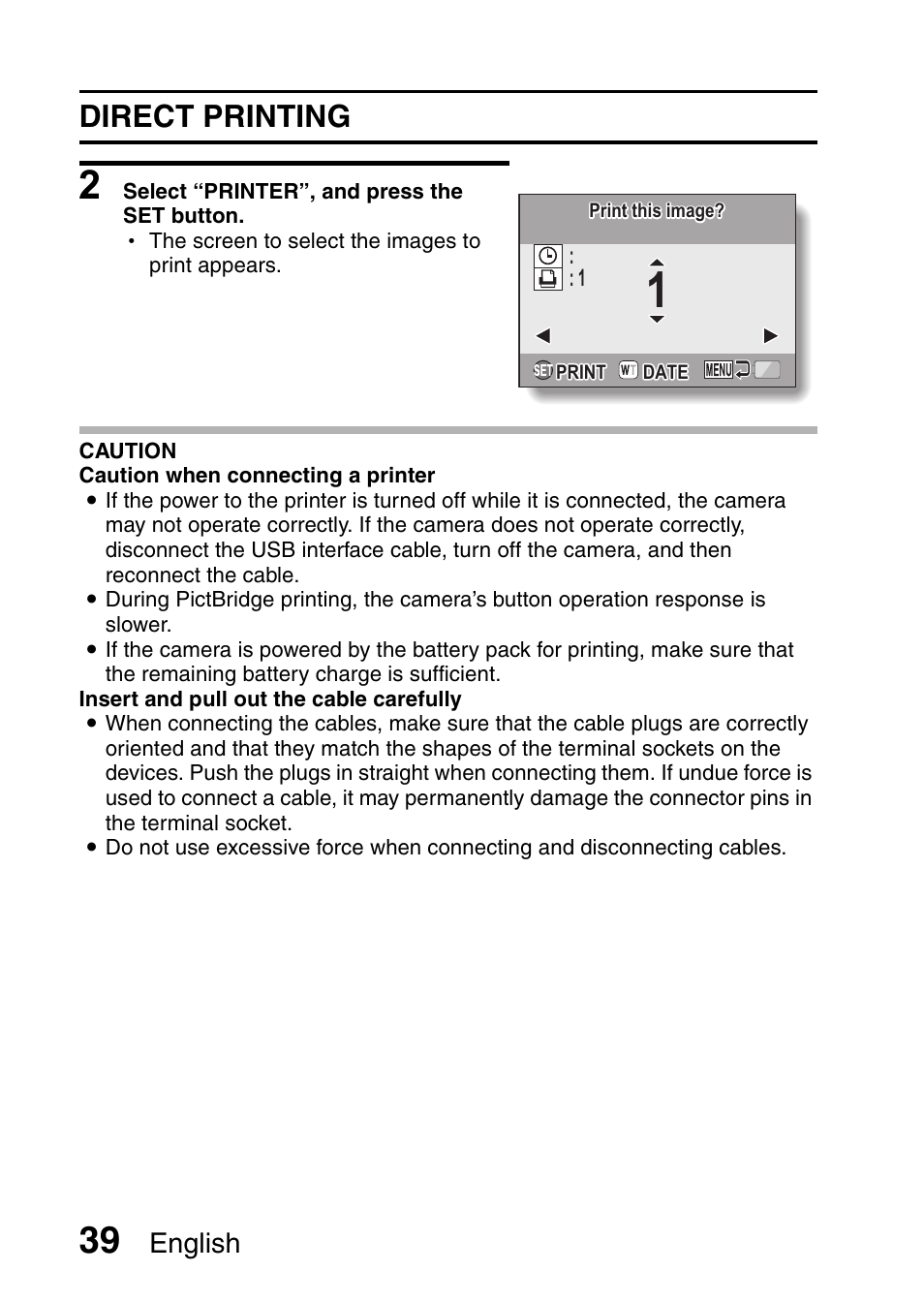 Direct printing, English | Sanyo VPC-X1200GX User Manual | Page 41 / 60
