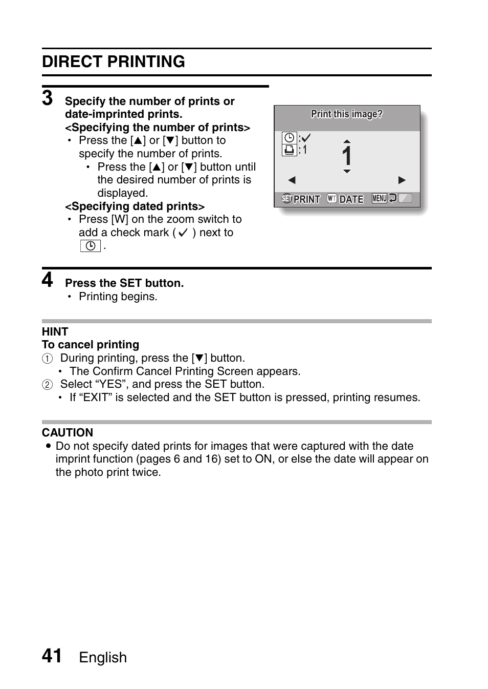 Direct printing, English | Sanyo VPC-X1200GX User Manual | Page 43 / 60