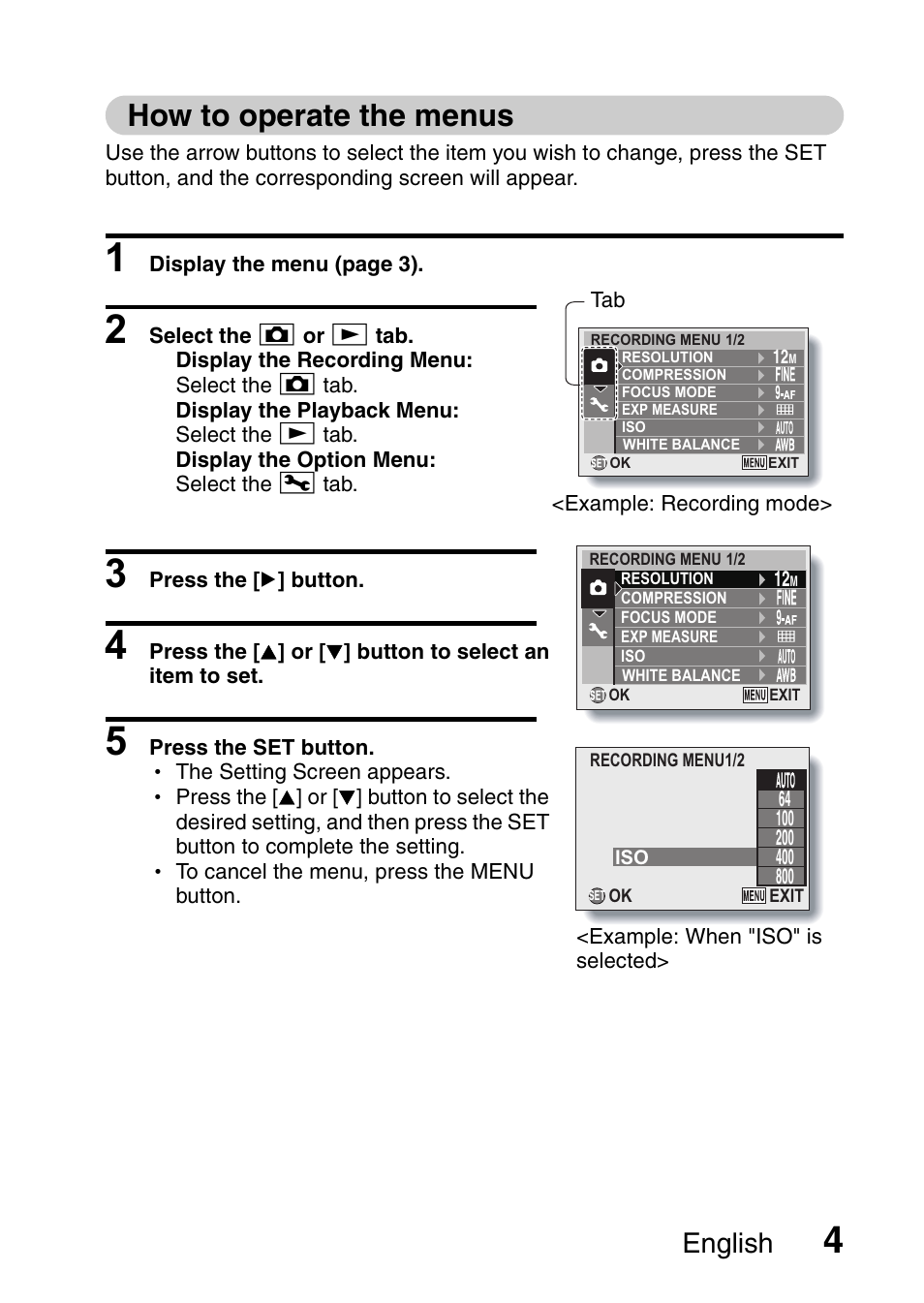 How to operate the menus, English | Sanyo VPC-X1200GX User Manual | Page 6 / 60