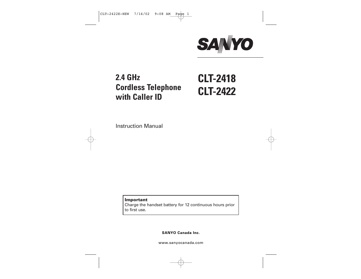 Sanyo CLT-2422 User Manual | 20 pages