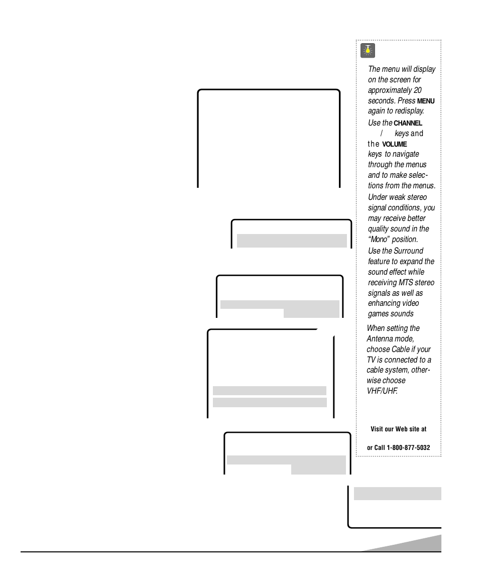 Tv adjustment and setup, Quicktips, How to operate the on-screen menu | Set ting audio mode, Adjusting picture/sound | Sanyo DS25520 User Manual | Page 11 / 48