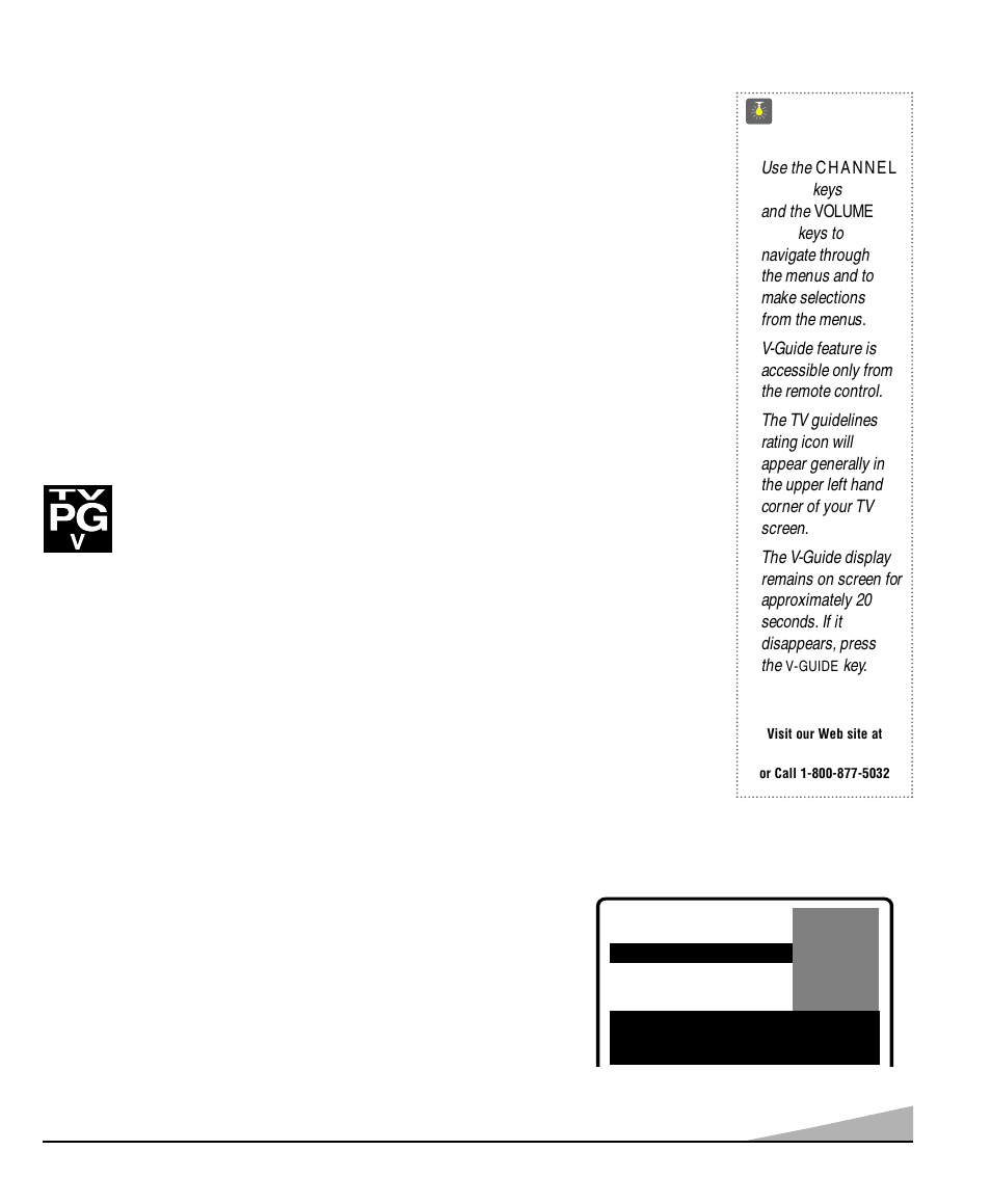 V-guide operation, V-guide (parental control) information, Quicktips | Sanyo DS25520 User Manual | Page 13 / 48