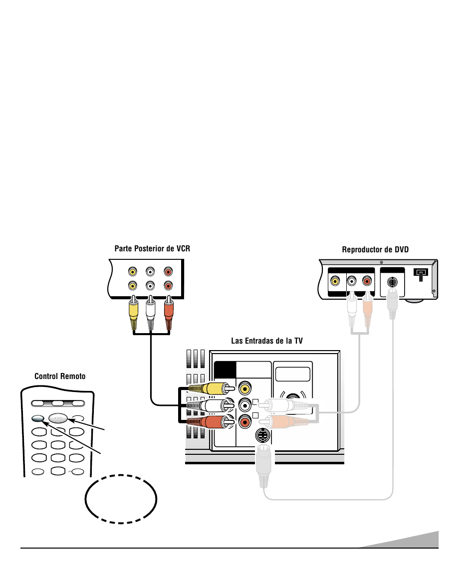 Usando las entradas posteriores de audio/ video, Conecte la videocasetera o dvd | Sanyo DS25520 User Manual | Page 23 / 48