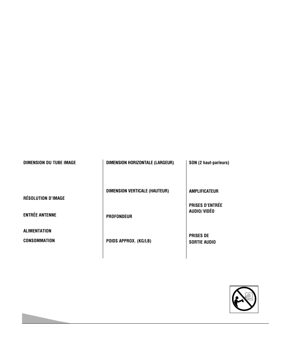 Caractéristiques, Fiche technique, Entretien et nettoyage | Sanyo DS25520 User Manual | Page 36 / 48