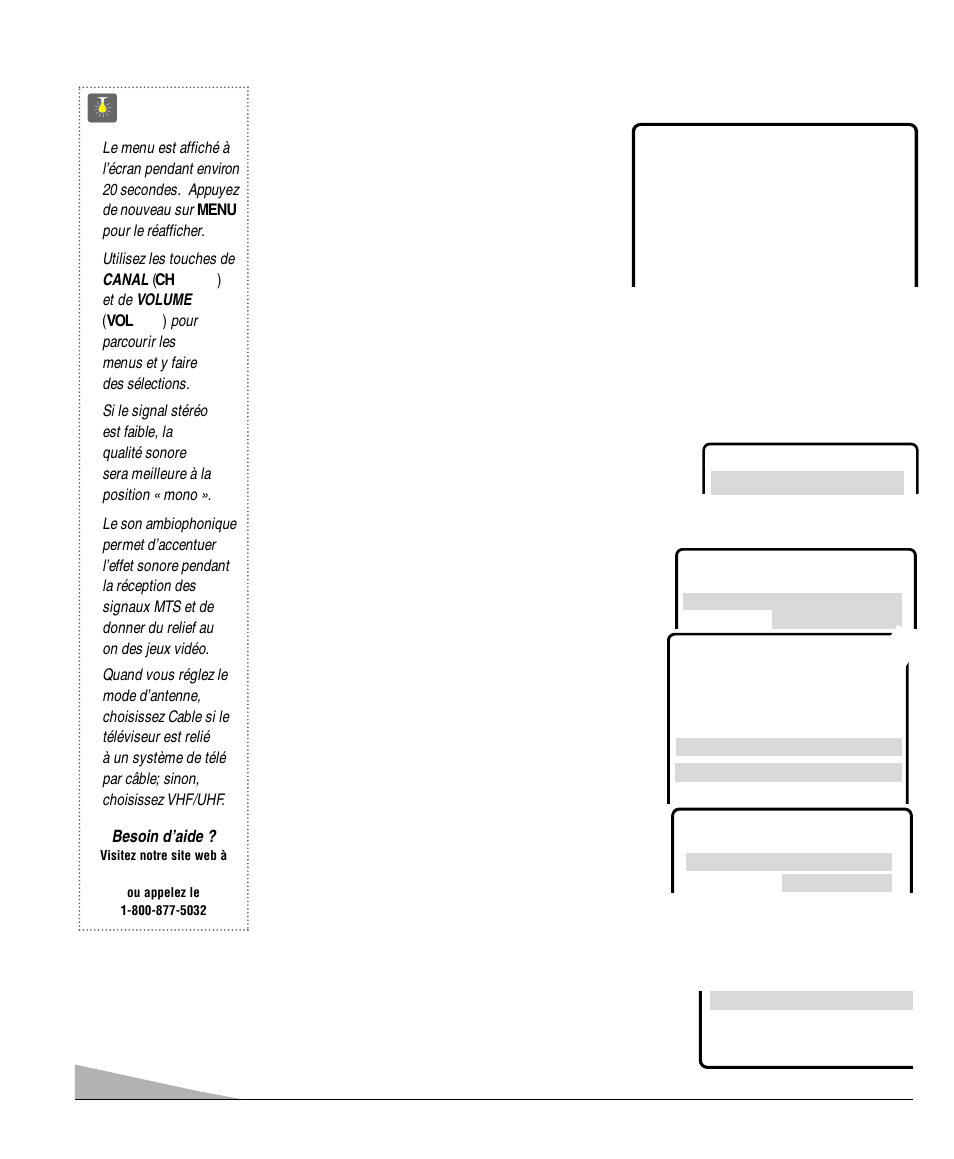 Réglage et mise en place du télécouleur, Conseils, Utilisation du menu à l’écran | Réglage du mode audio, Réglage de l'image/son | Sanyo DS25520 User Manual | Page 44 / 48