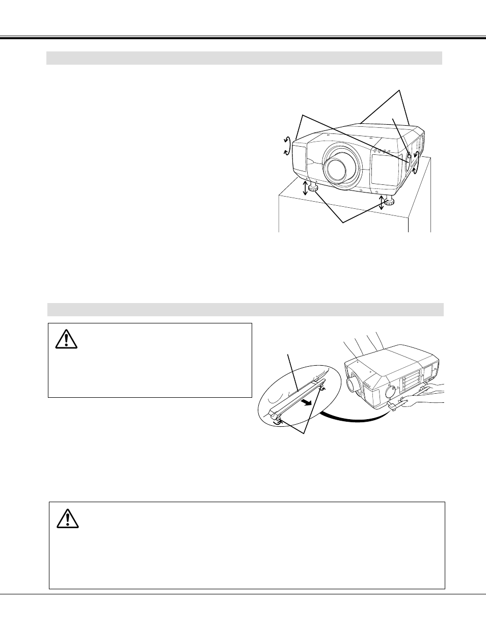 Picture level and tilt adjustment, Moving the projector | Sanyo PLC-XF20 User Manual | Page 10 / 52