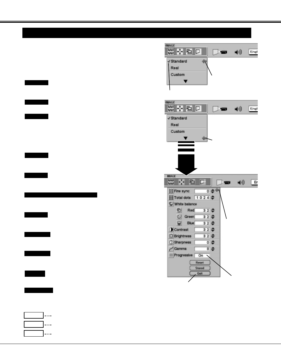 Picture image adjustment, Picture image adjustments, Computer mode | Sanyo PLC-XF20 User Manual | Page 32 / 52