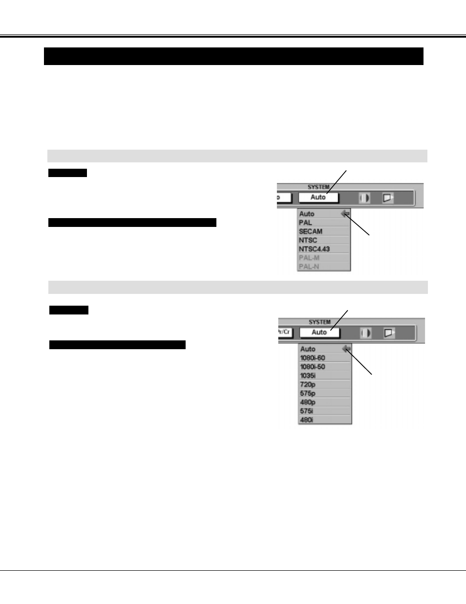 Selecting color system, Video mode | Sanyo PLC-XF20 User Manual | Page 36 / 52