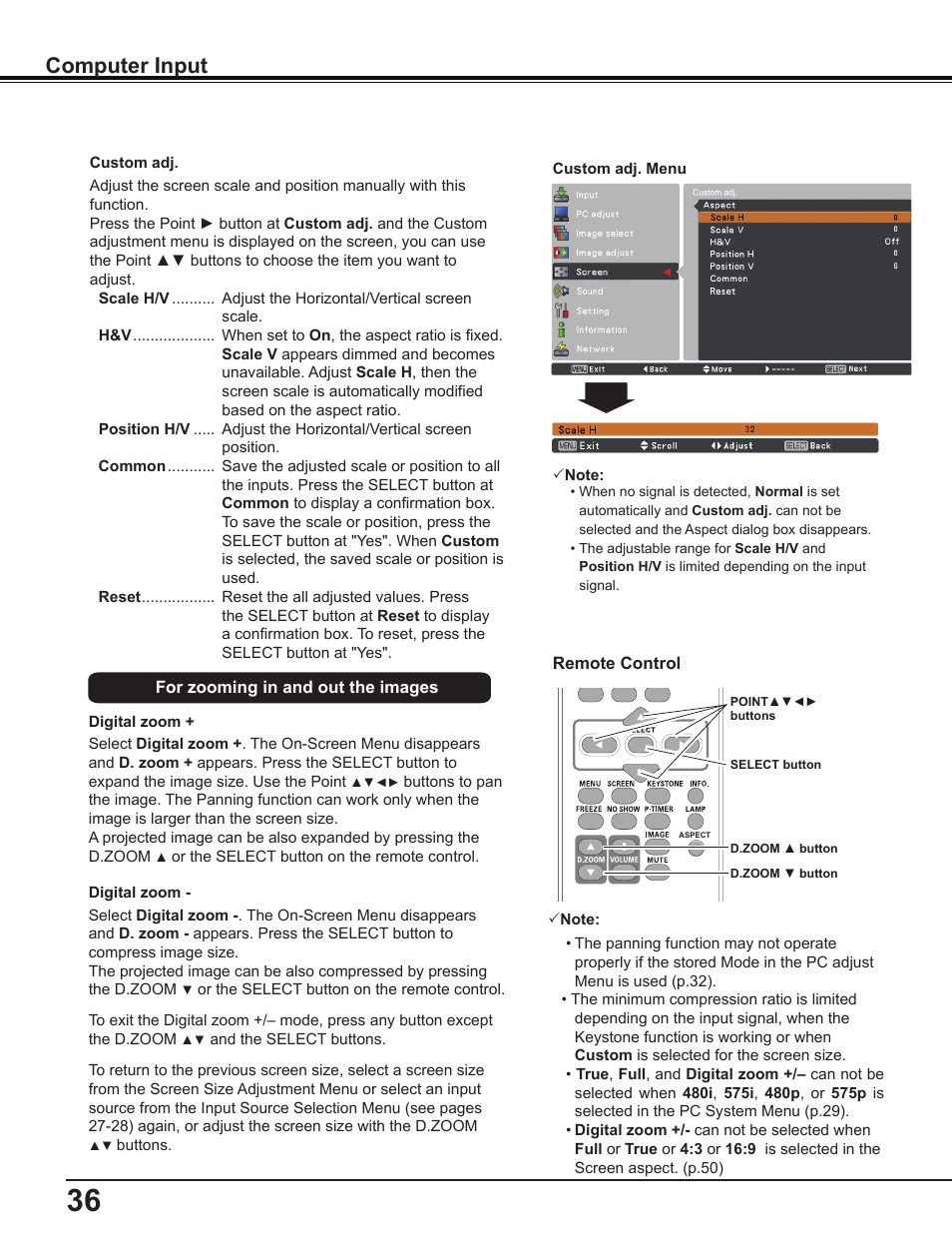 Computer input | Sanyo PLC-WL2503A User Manual | Page 36 / 78