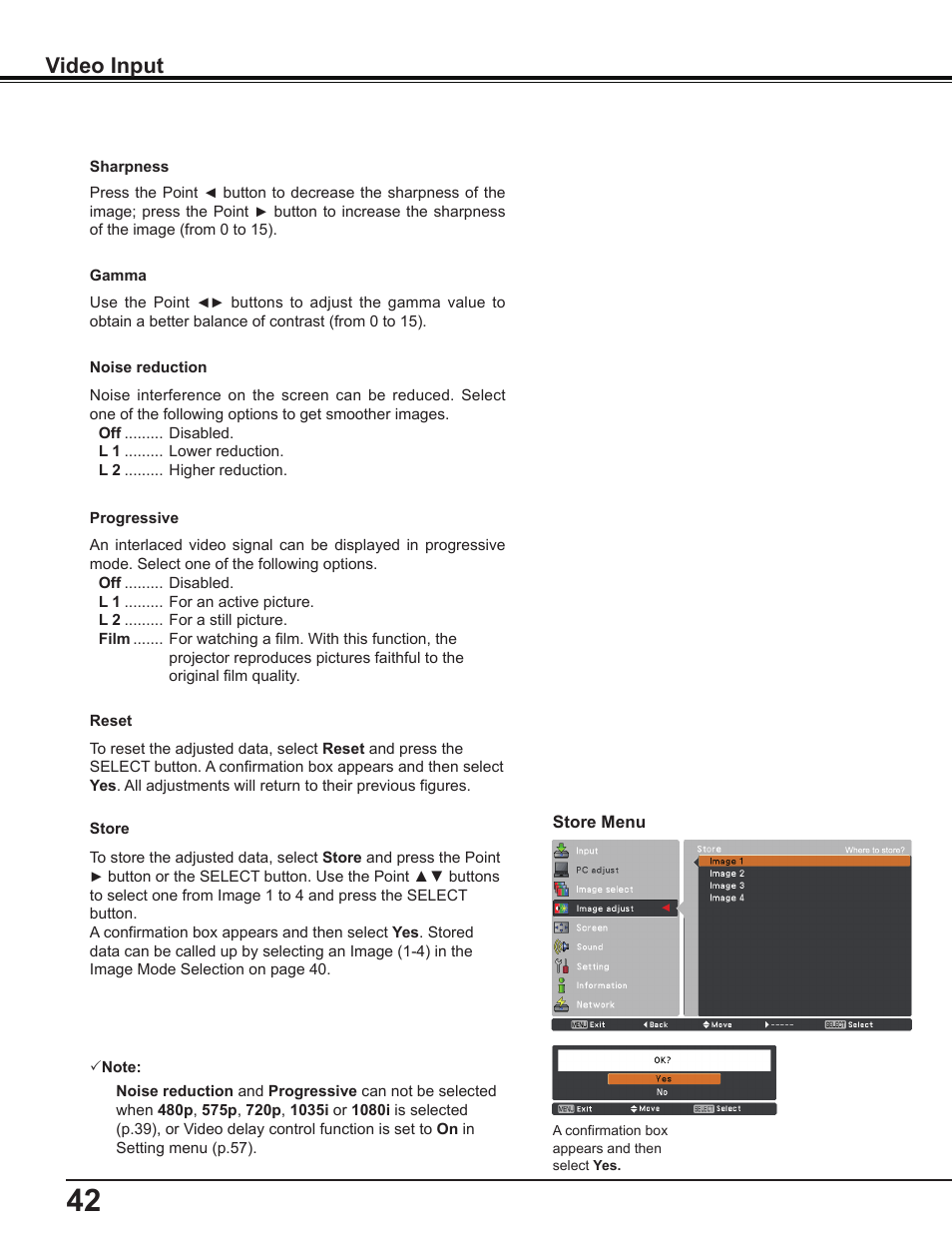 Video input | Sanyo PLC-WL2503A User Manual | Page 42 / 78