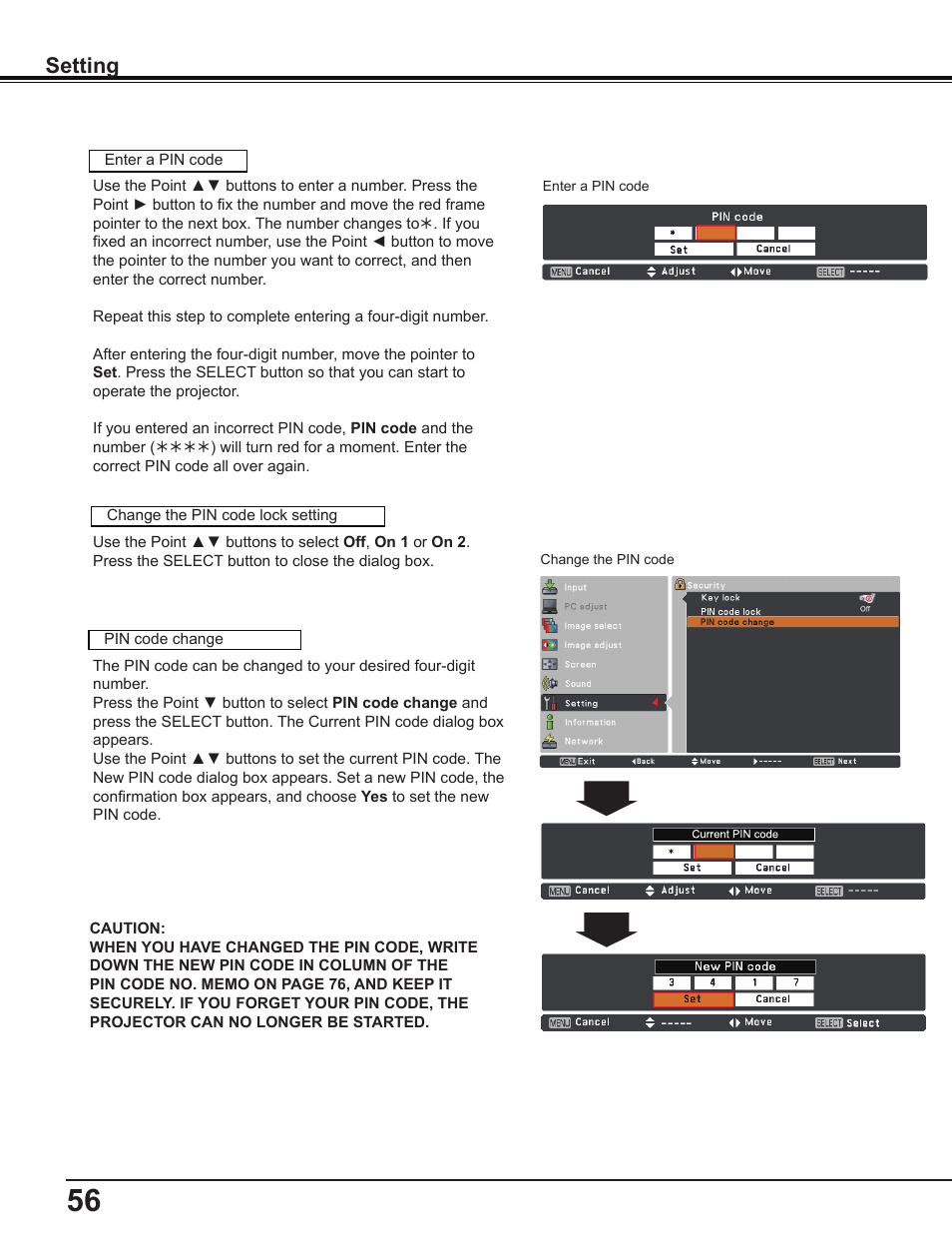 Setting | Sanyo PLC-WL2503A User Manual | Page 56 / 78