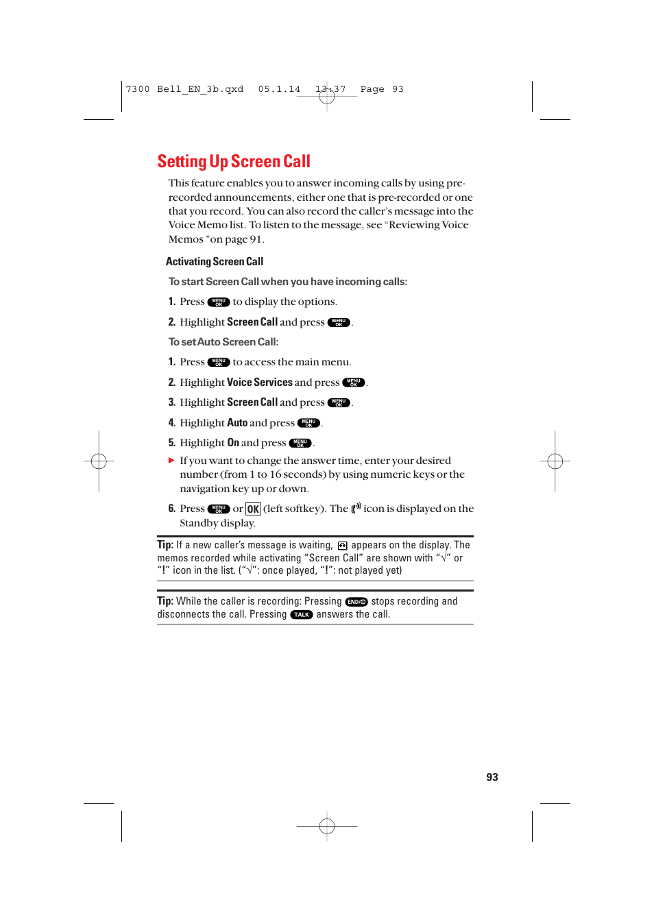 Setting up screen call | Sanyo SCP-7300 User Manual | Page 101 / 161
