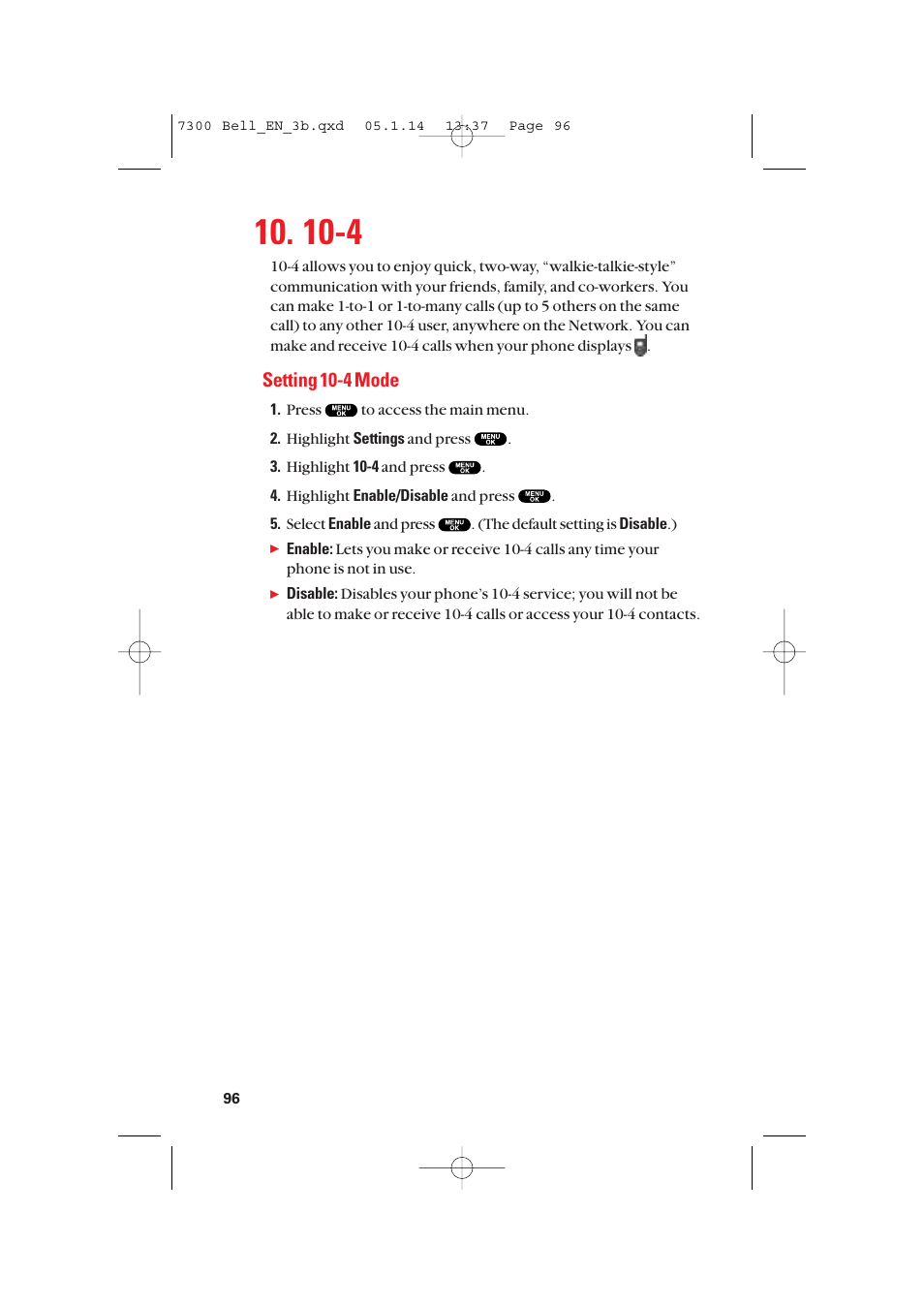 Setting 10-4 mode | Sanyo SCP-7300 User Manual | Page 104 / 161