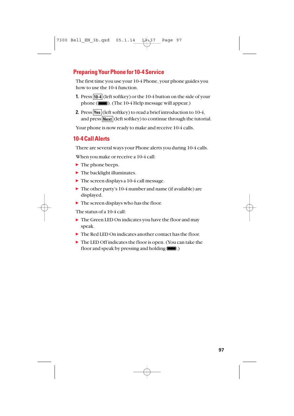 Preparing your phone for 10-4 service, 4 call alerts | Sanyo SCP-7300 User Manual | Page 105 / 161