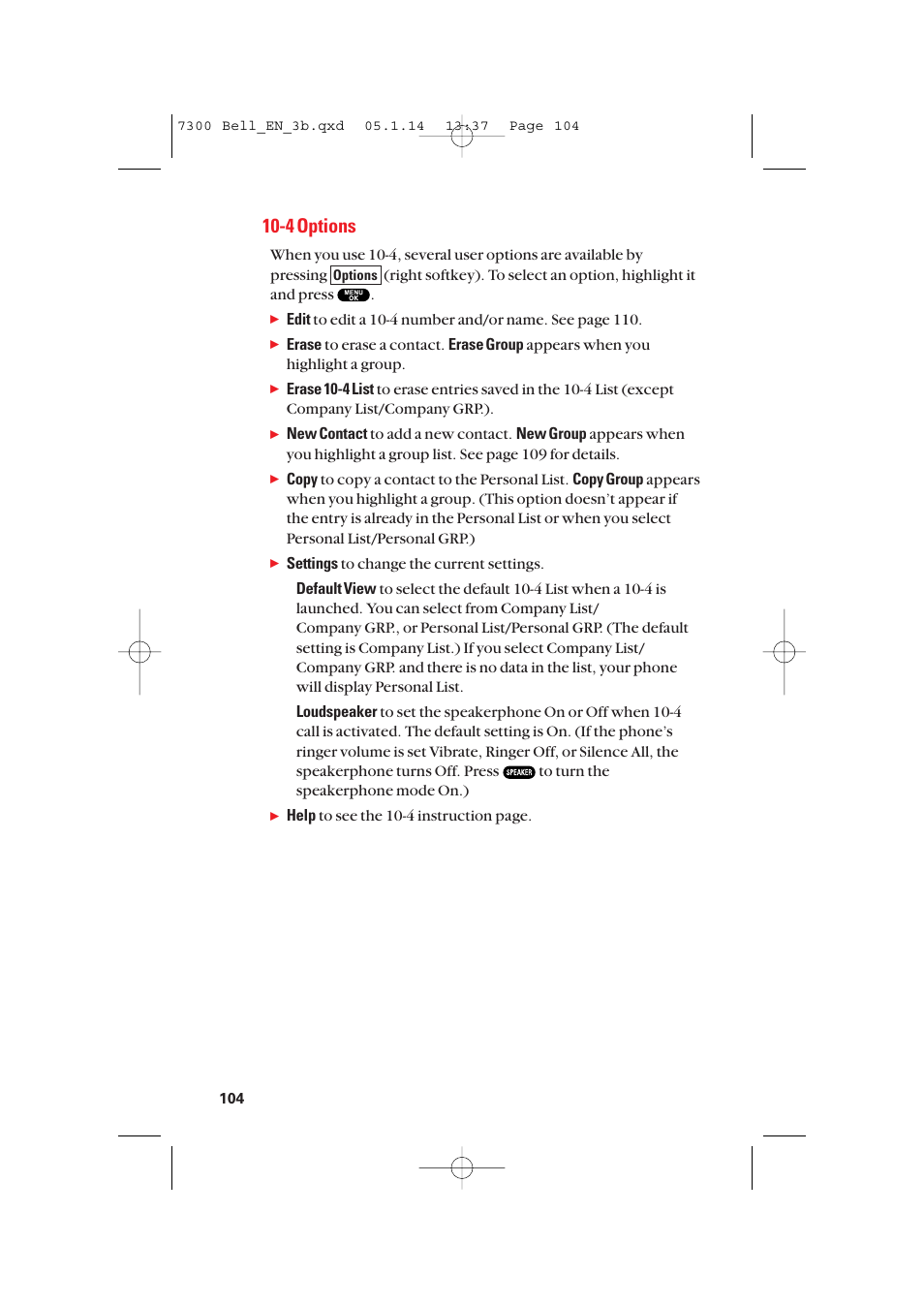 4 options | Sanyo SCP-7300 User Manual | Page 112 / 161