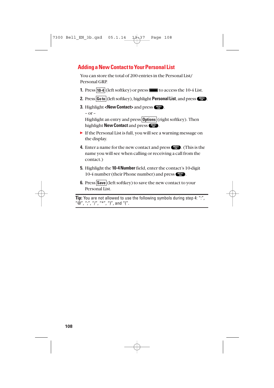 Adding a new contact to your personal list | Sanyo SCP-7300 User Manual | Page 116 / 161