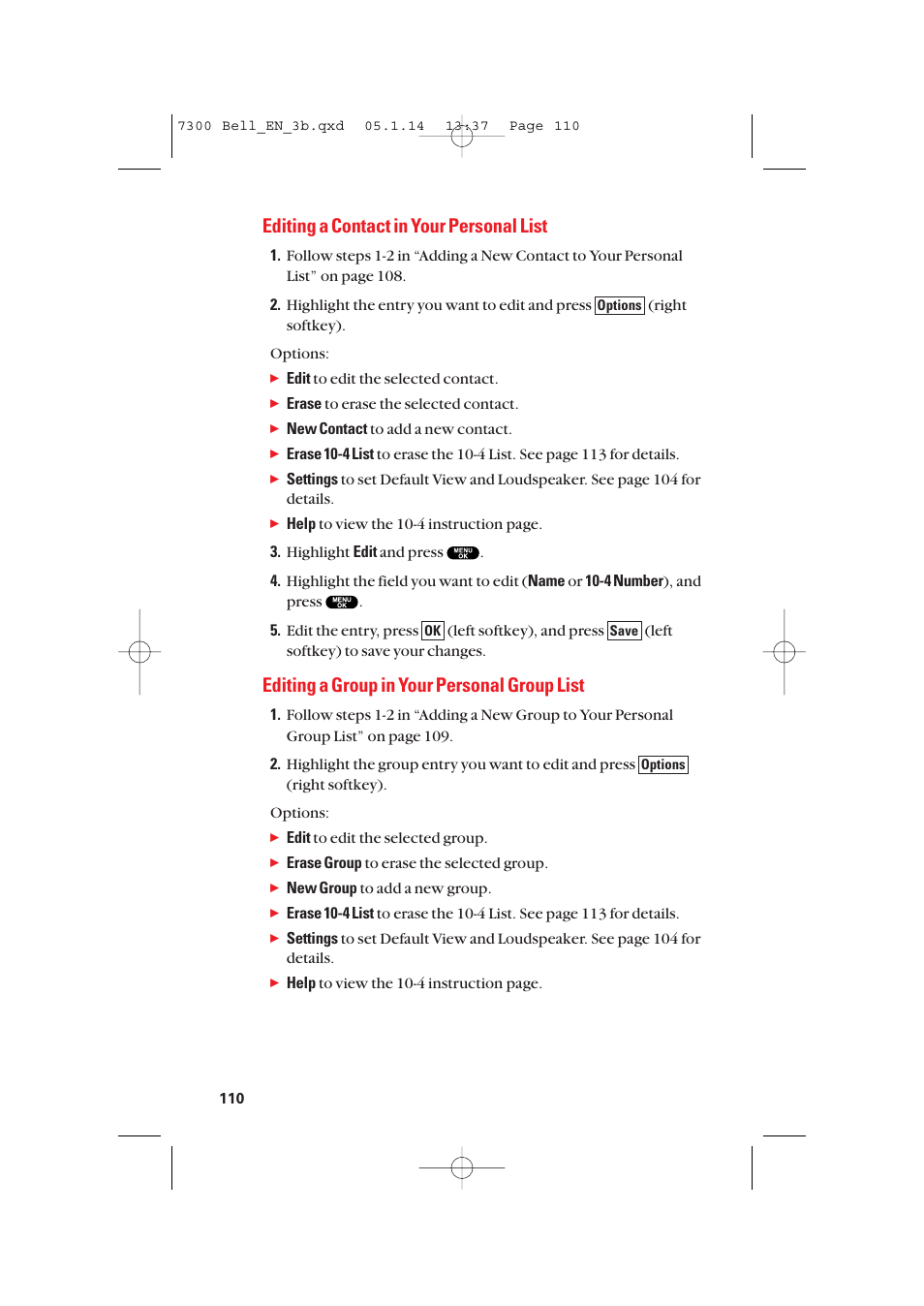 Editing a contact in your personal list, Editing a group in your personal group list | Sanyo SCP-7300 User Manual | Page 118 / 161