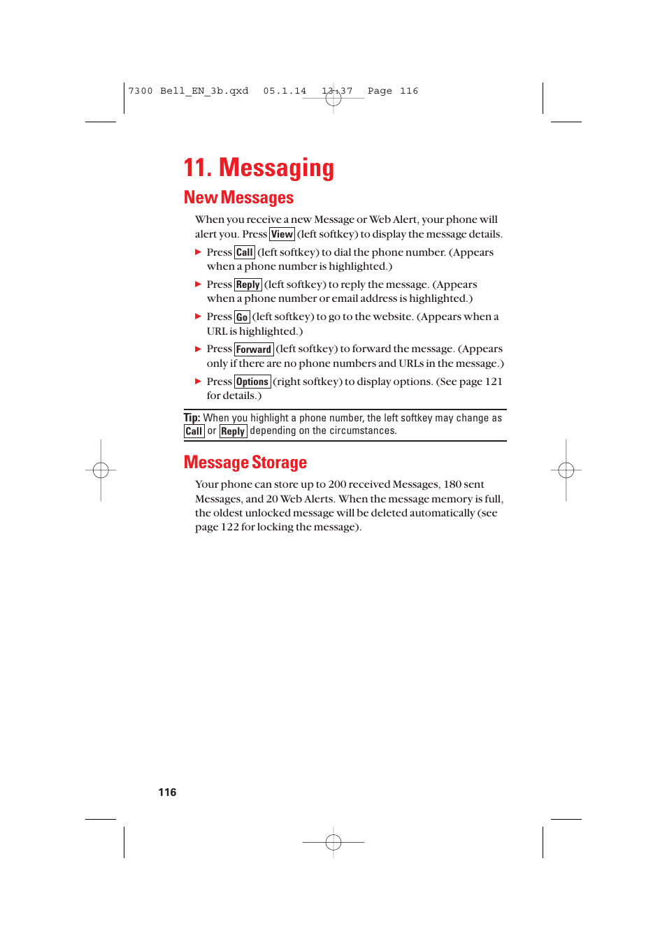 Messaging, New messages, Message storage | Sanyo SCP-7300 User Manual | Page 124 / 161