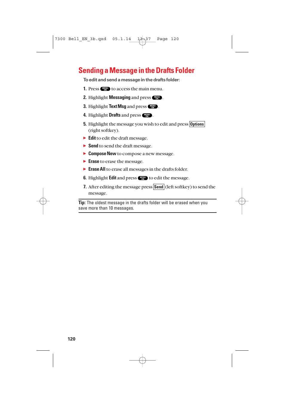 Sending a message in the drafts folder | Sanyo SCP-7300 User Manual | Page 128 / 161