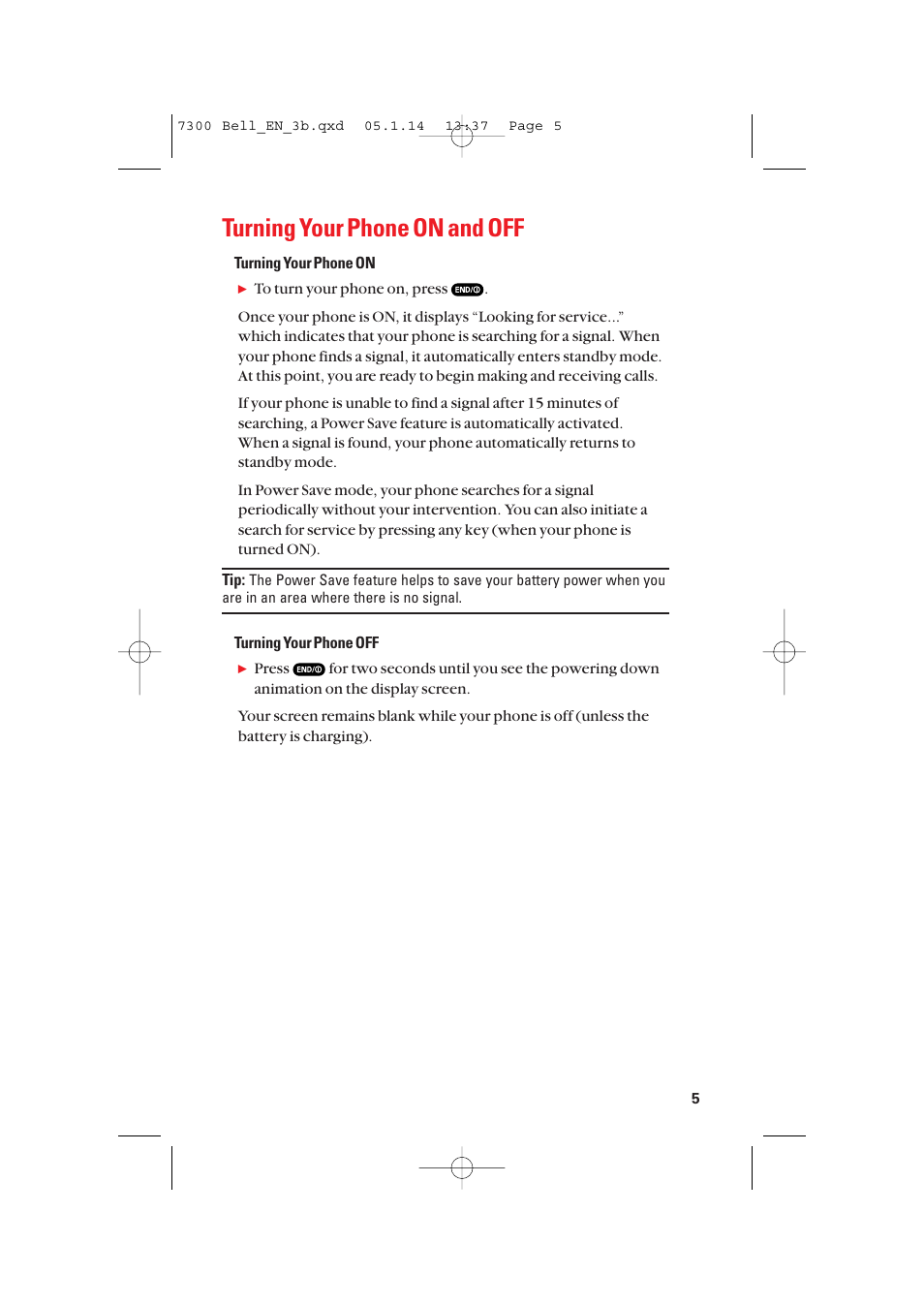 Turning your phone on and off | Sanyo SCP-7300 User Manual | Page 13 / 161