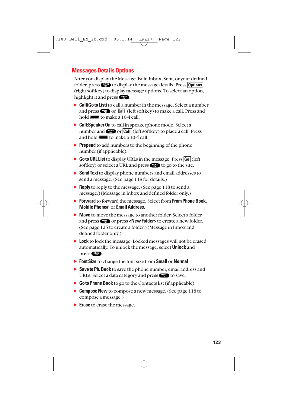 Messages details options | Sanyo SCP-7300 User Manual | Page 131 / 161