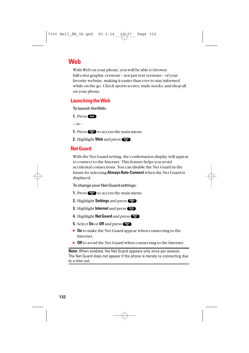 Launching the web, Net guard | Sanyo SCP-7300 User Manual | Page 140 / 161
