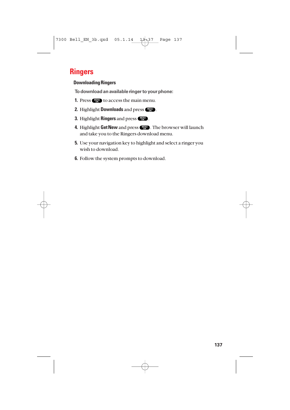 Ringers | Sanyo SCP-7300 User Manual | Page 145 / 161