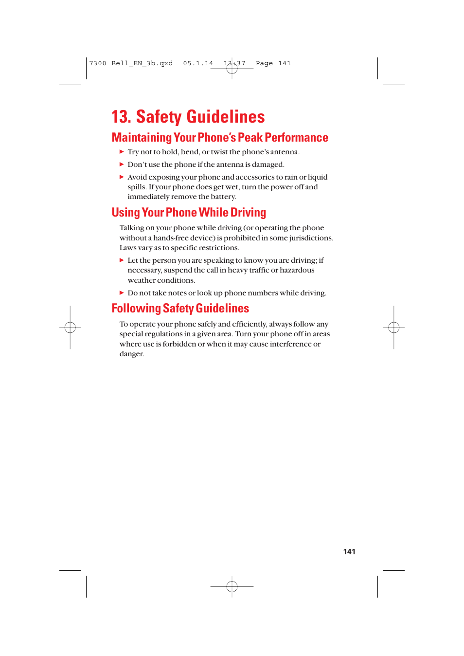Safety guidelines, Maintaining your phone’s peak performance, Using your phone while driving | Following safety guidelines | Sanyo SCP-7300 User Manual | Page 149 / 161