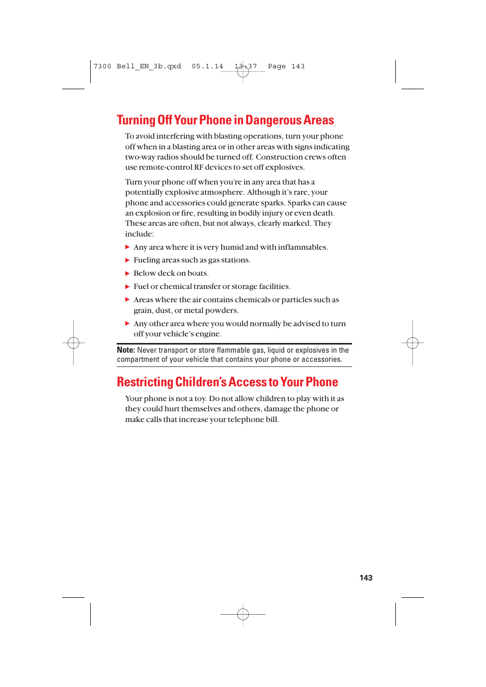 Turning off your phone in dangerous areas, Restricting children’s access to your phone | Sanyo SCP-7300 User Manual | Page 151 / 161
