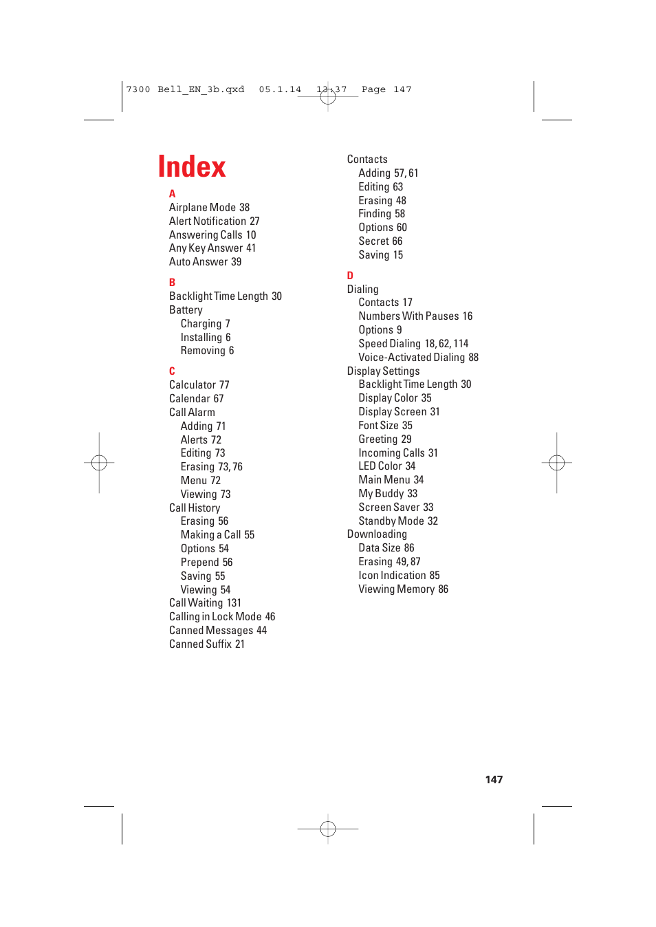 Index | Sanyo SCP-7300 User Manual | Page 155 / 161