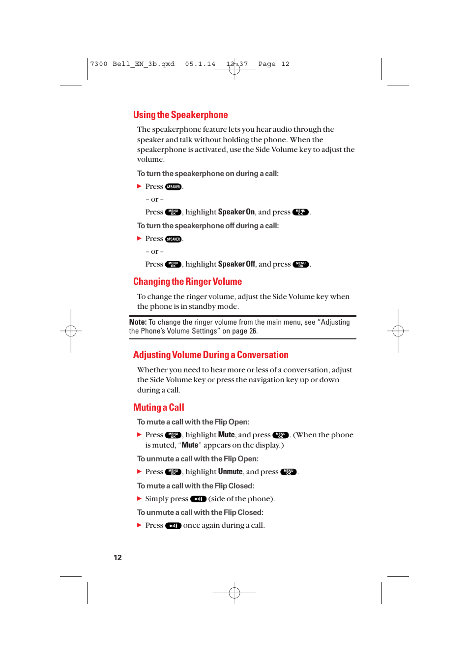 Using the speakerphone, Changing the ringer volume, Adjusting volume during a conversation | Muting a call | Sanyo SCP-7300 User Manual | Page 20 / 161