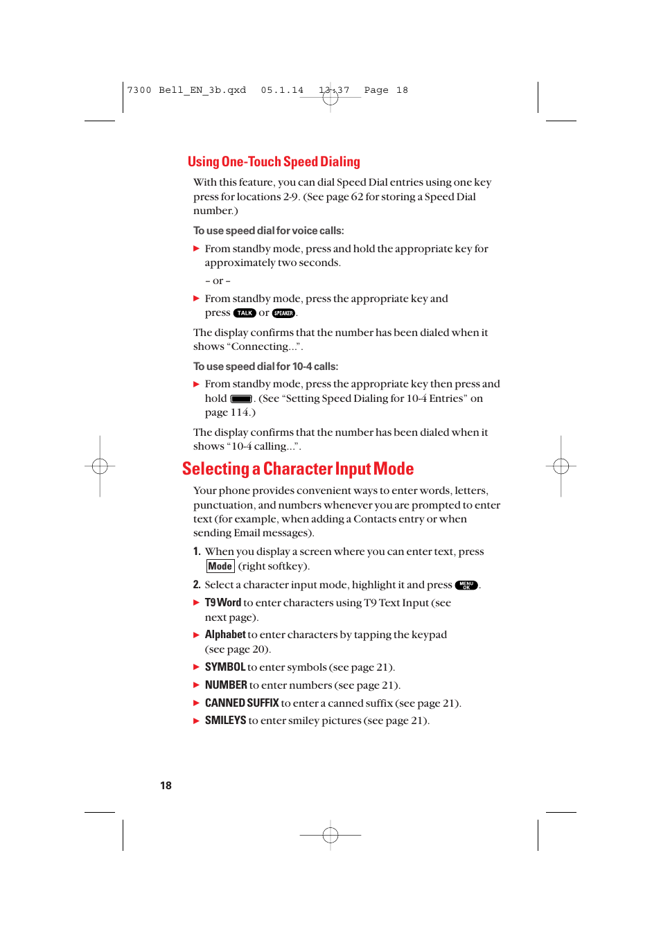 Selecting a character input mode, Using one-touch speed dialing | Sanyo SCP-7300 User Manual | Page 26 / 161