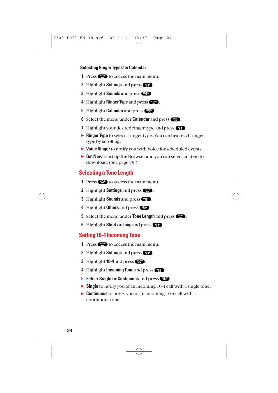 Selecting a tone length, Setting 10-4 incoming tone | Sanyo SCP-7300 User Manual | Page 32 / 161