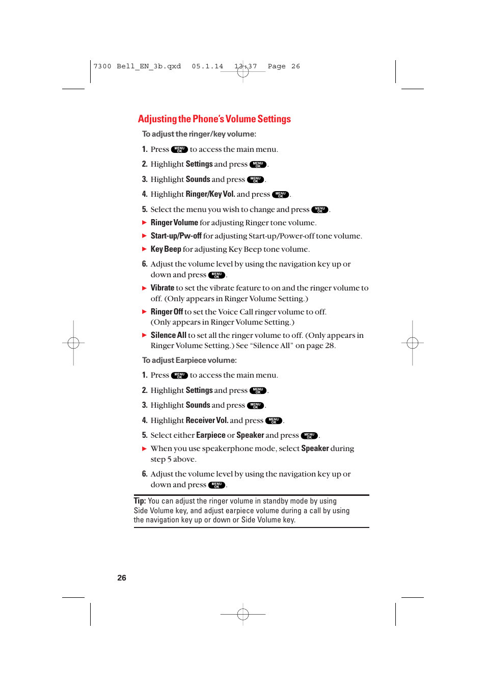 Adjusting the phone’s volume settings | Sanyo SCP-7300 User Manual | Page 34 / 161