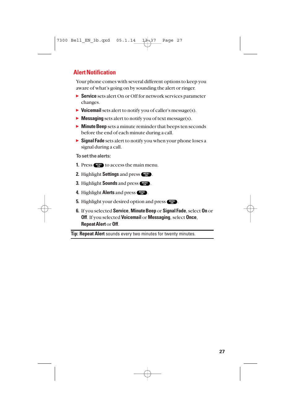 Alert notification | Sanyo SCP-7300 User Manual | Page 35 / 161