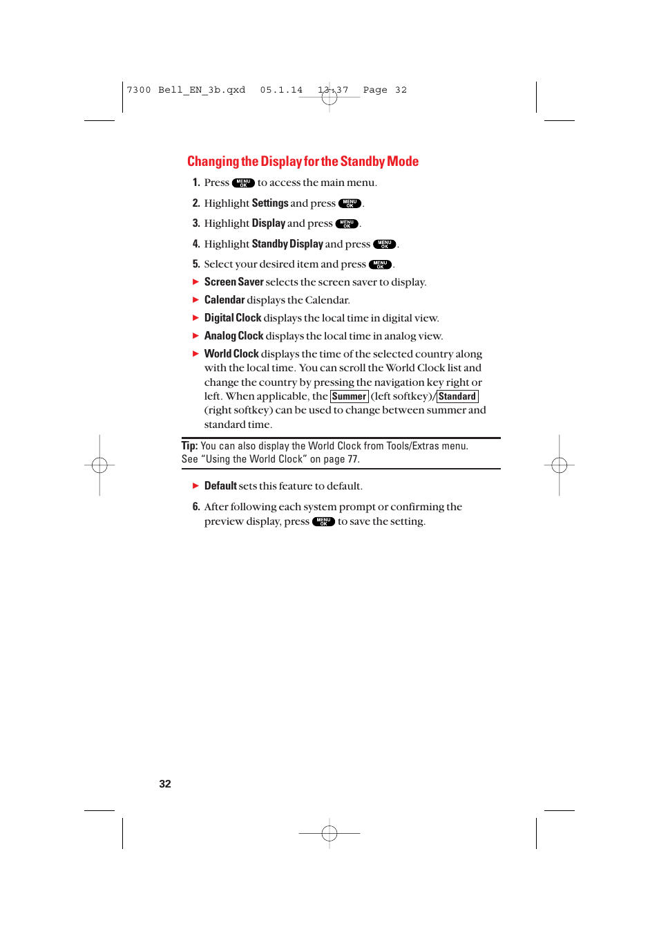Changing the display for the standby mode | Sanyo SCP-7300 User Manual | Page 40 / 161