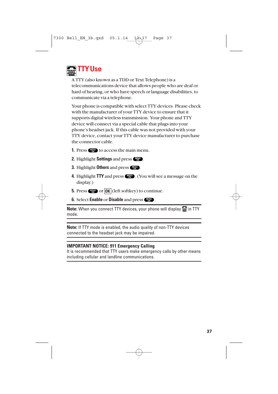 Tty use | Sanyo SCP-7300 User Manual | Page 45 / 161