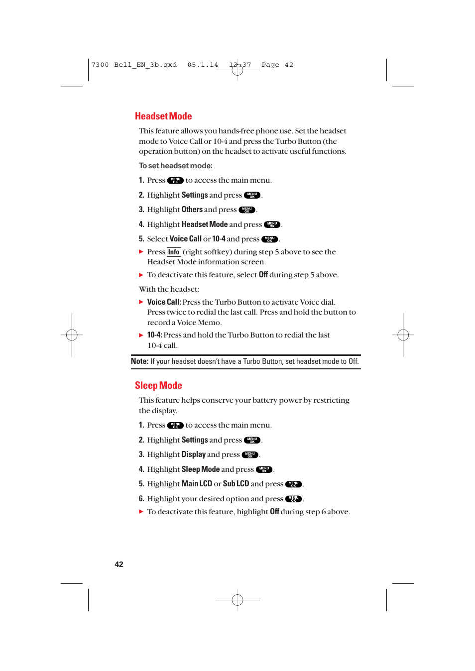 Headset mode, Sleep mode | Sanyo SCP-7300 User Manual | Page 50 / 161
