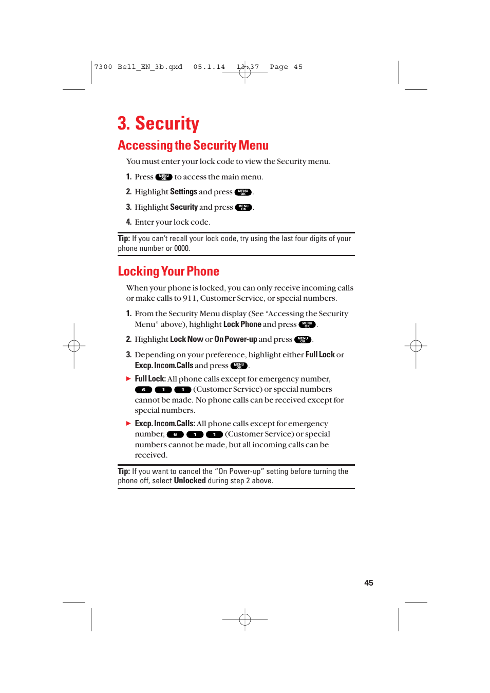 Security, Accessing the security menu, Locking your phone | Sanyo SCP-7300 User Manual | Page 53 / 161