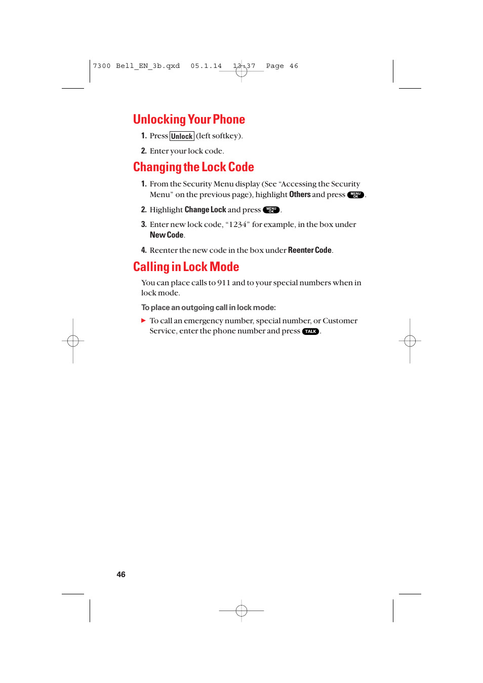 Unlocking your phone, Changing the lock code, Calling in lock mode | Sanyo SCP-7300 User Manual | Page 54 / 161