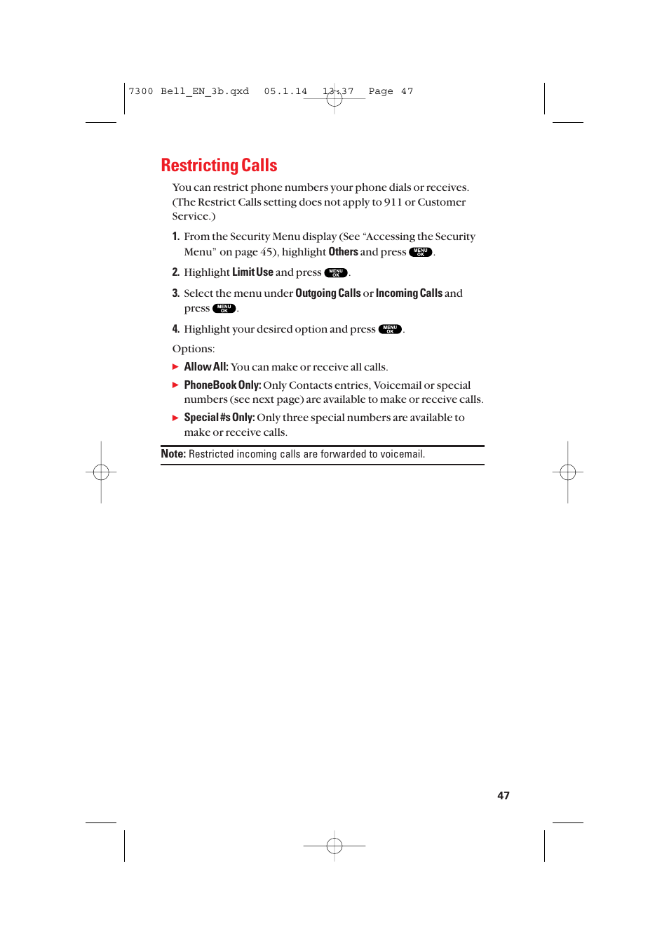 Restricting calls | Sanyo SCP-7300 User Manual | Page 55 / 161