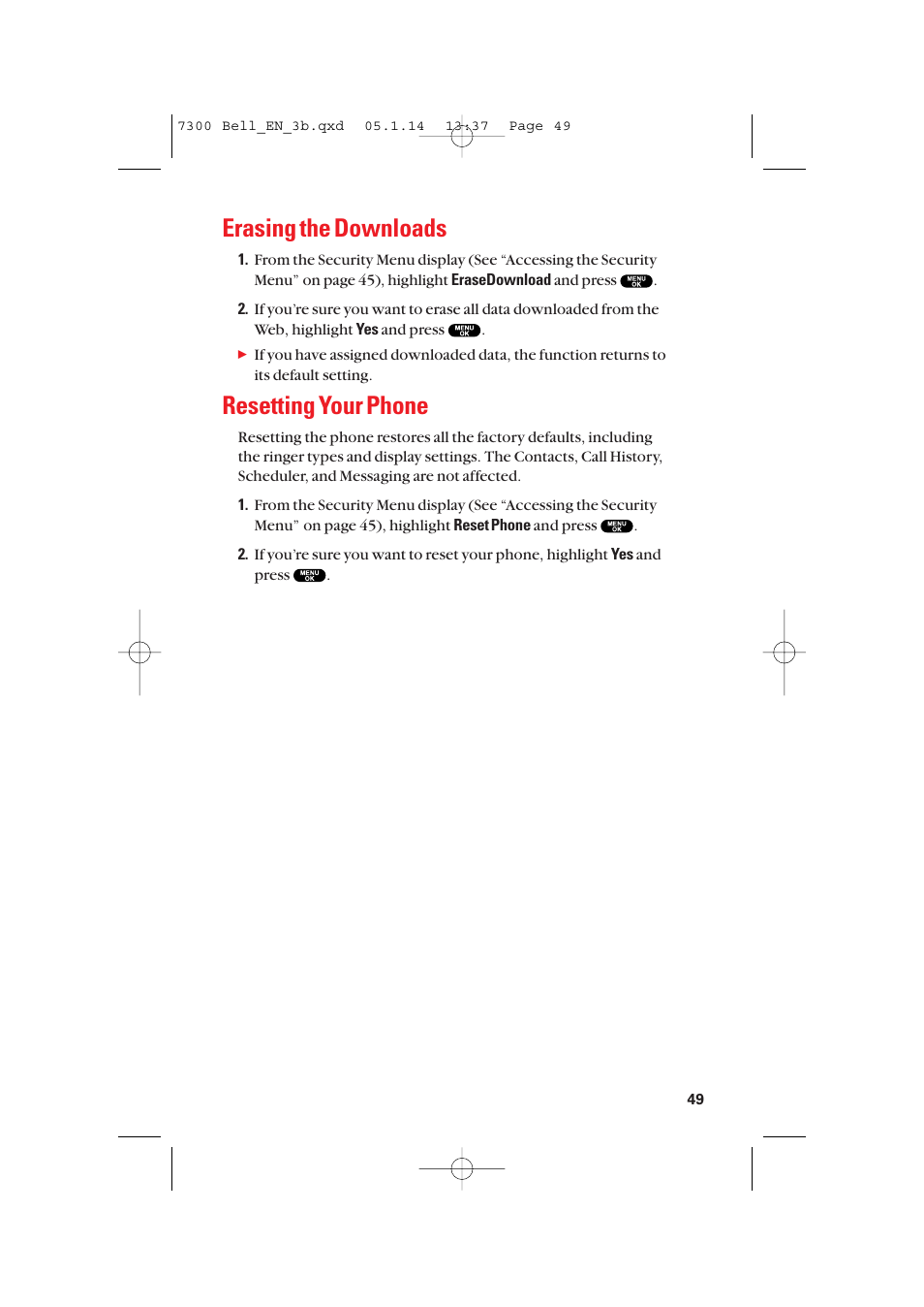 Erasing the downloads, Resetting your phone | Sanyo SCP-7300 User Manual | Page 57 / 161