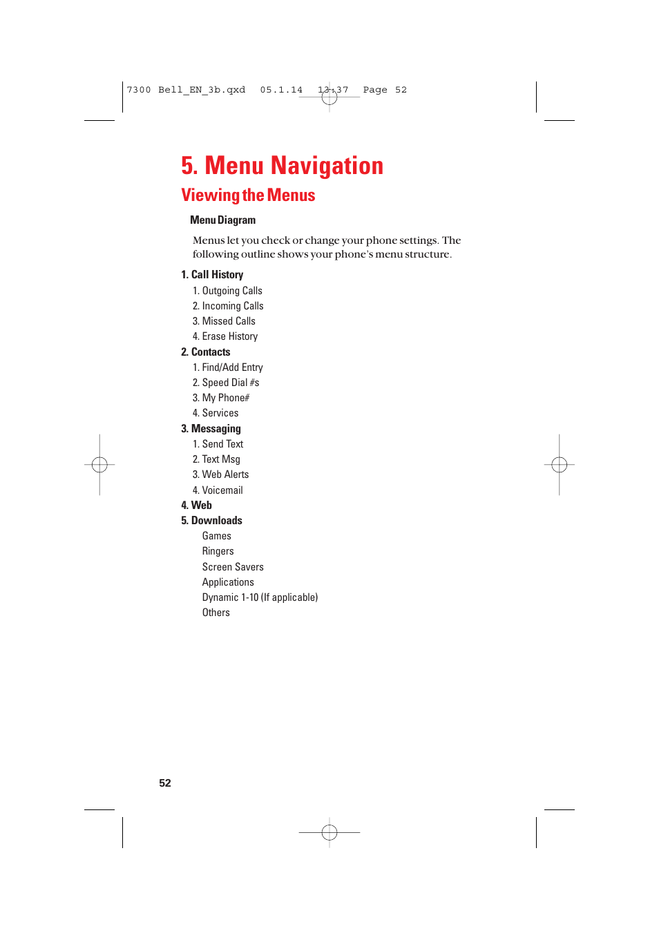 Menu navigation, Viewing the menus | Sanyo SCP-7300 User Manual | Page 60 / 161