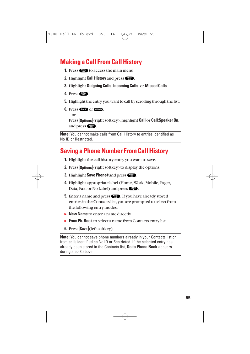 Making a call from call history, Saving a phone number from call history | Sanyo SCP-7300 User Manual | Page 63 / 161