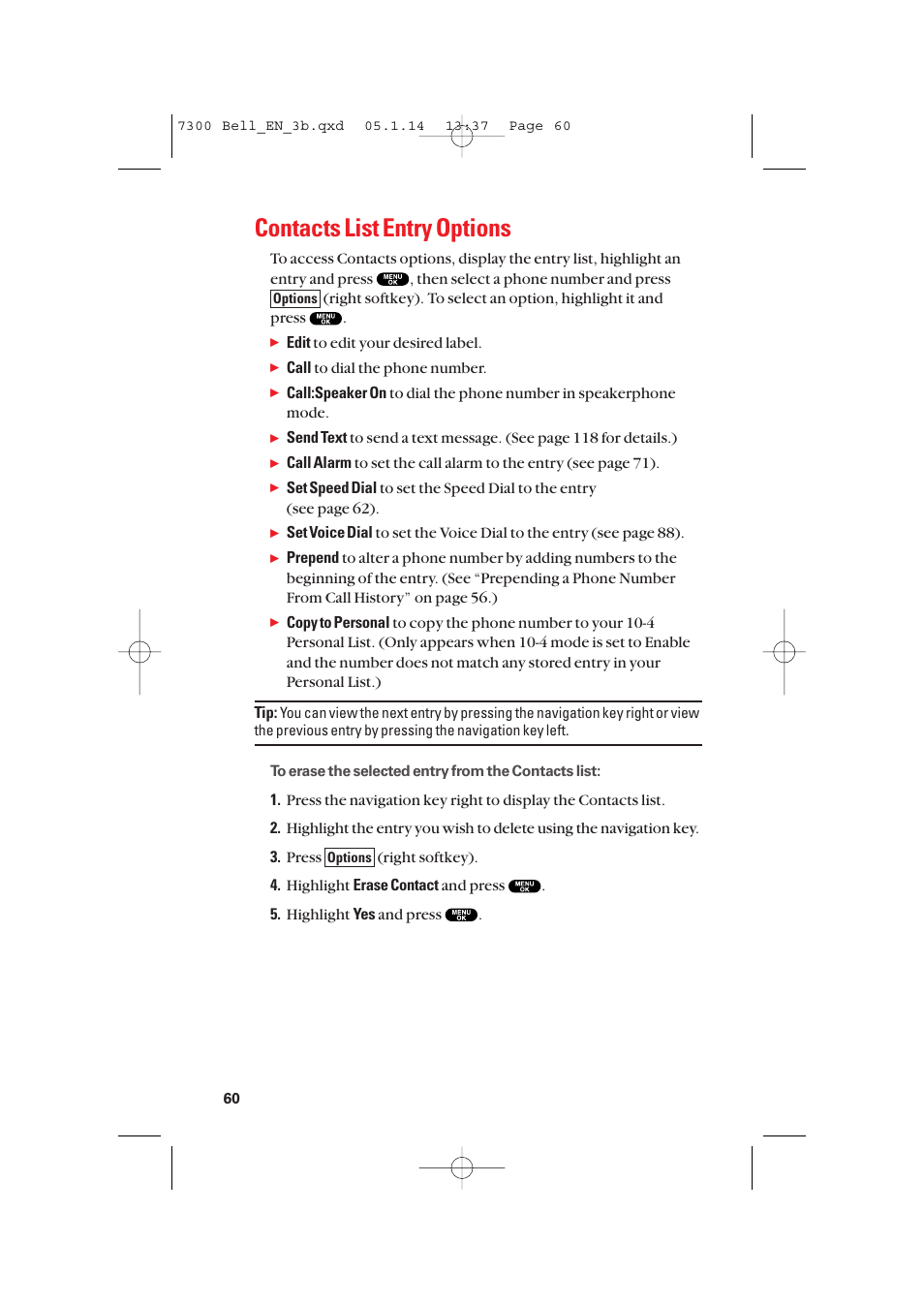 Contacts list entry options | Sanyo SCP-7300 User Manual | Page 68 / 161