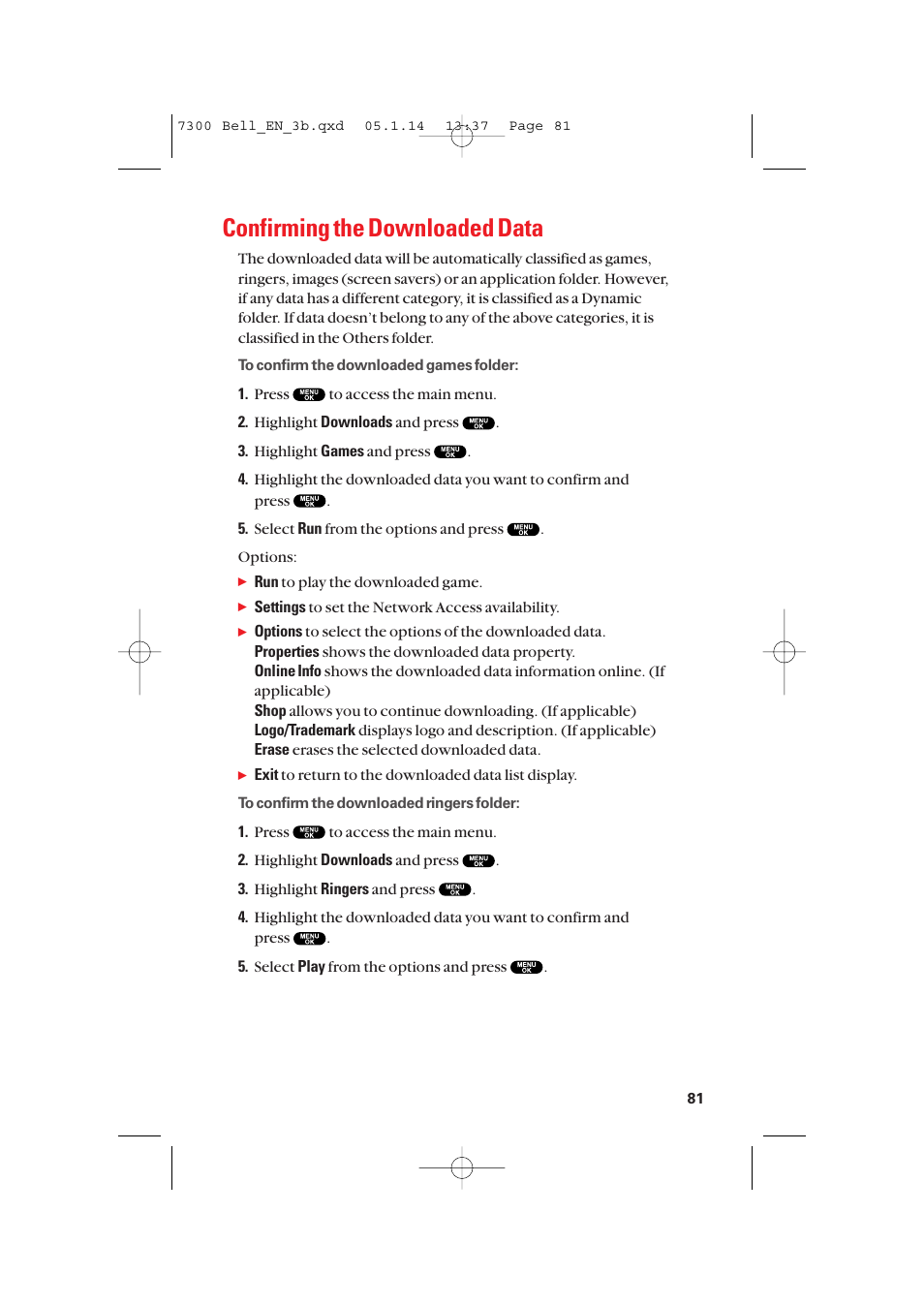 Confirming the downloaded data | Sanyo SCP-7300 User Manual | Page 89 / 161