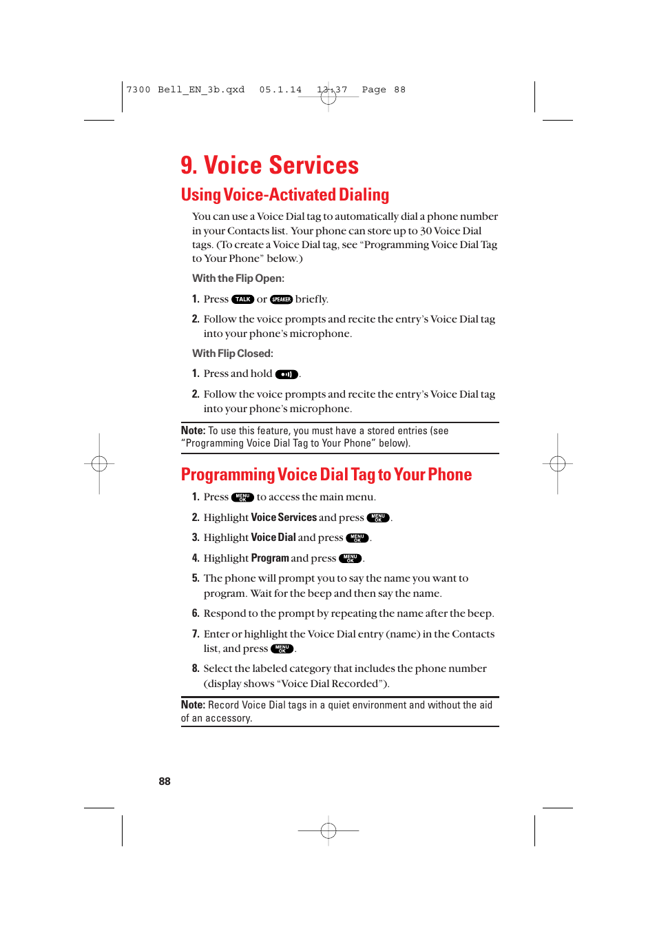 Voice services, Using voice-activated dialing, Programming voice dial tag to your phone | Sanyo SCP-7300 User Manual | Page 96 / 161
