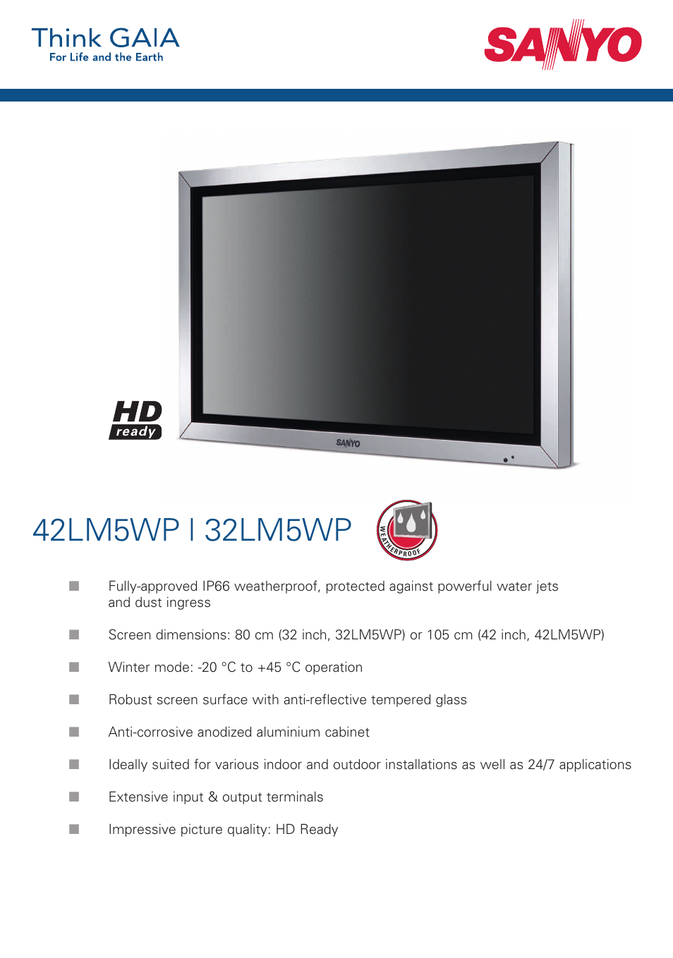 Sanyo 42LM5WP User Manual | 2 pages