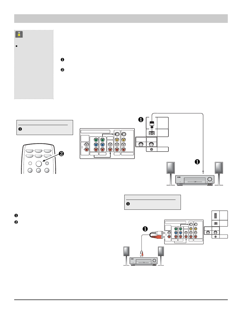 Audio connections, Quicktips, Connecting audio out jacks to a stereo amplifier | What you will need for connections, Audio cable – 1 | Sanyo HT27744 User Manual | Page 10 / 72