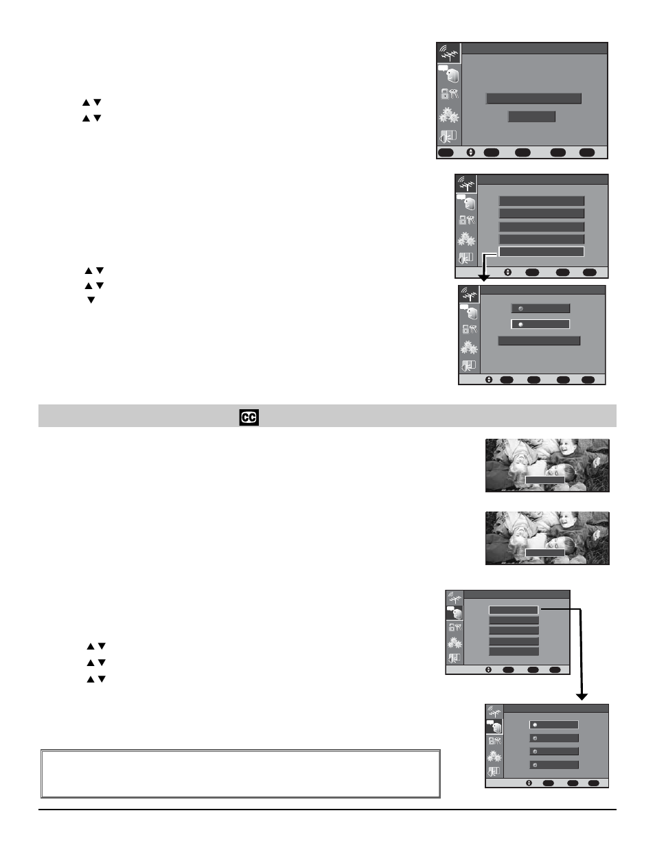 Closed-captioning, Initial channel, Sub-menu | Sanyo HT27744 User Manual | Page 18 / 72